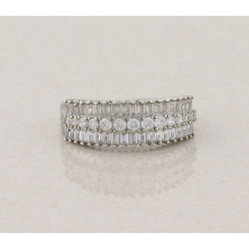 Sterling Silver Cubic Zirconia Three Row Band Baguette CZs Ring Band Size 7 1/4